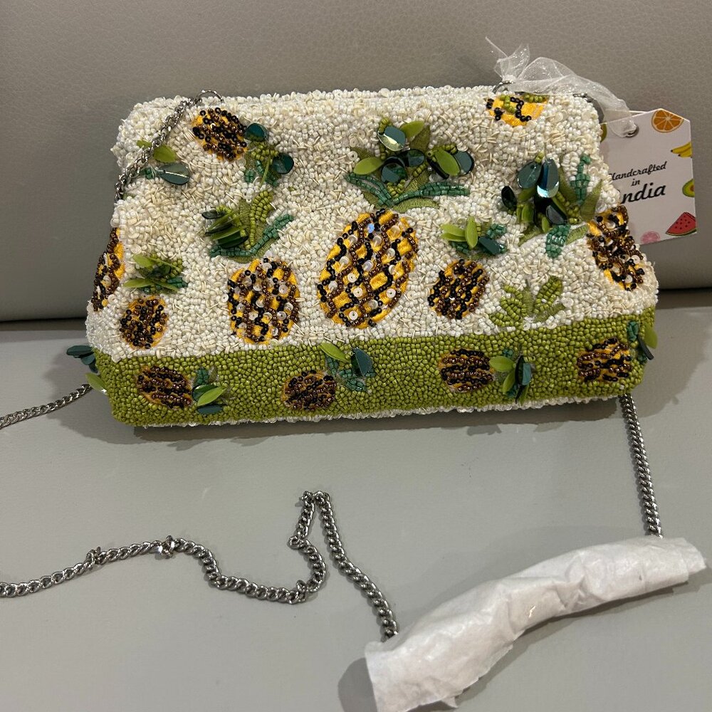 Handcrafted in India Pineapple Beaded Sequin Crossbody Bag NWT